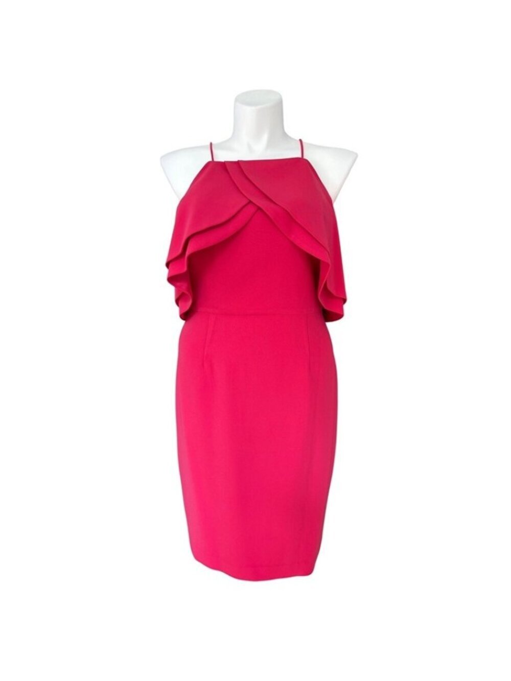 Eliza J Women's Sleeveless Hot Pink Cascading Ruffle Sheath Dress Size 14